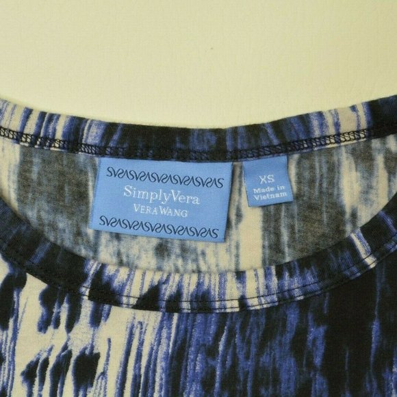 Simply Vera Wang Sz XS Womens‎ BLUE Black STRETCH Cotton Pullover T-Shirt TOP - Picture 3 of 9